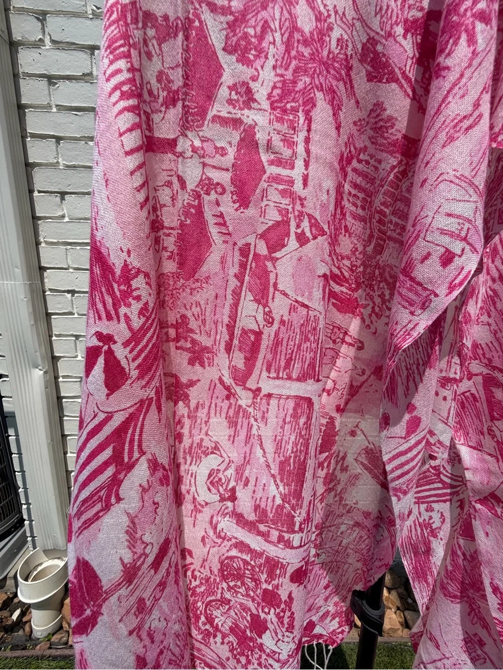 Lilly Pulitzer Pink Beach Toile Print Scarf Wrap Shawl Fringe
